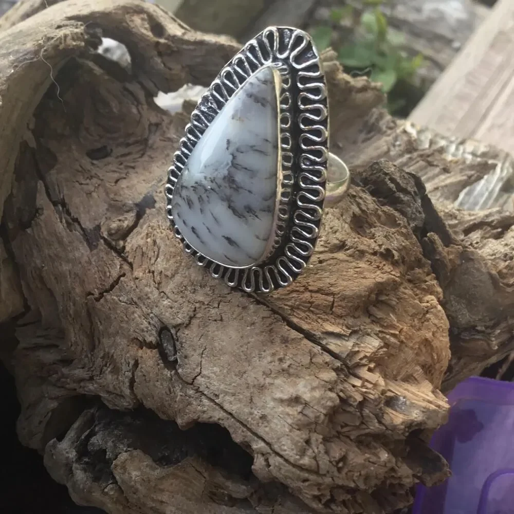 Handcrafted Rutilated Quartz Bohemian Statement Ring Size 8